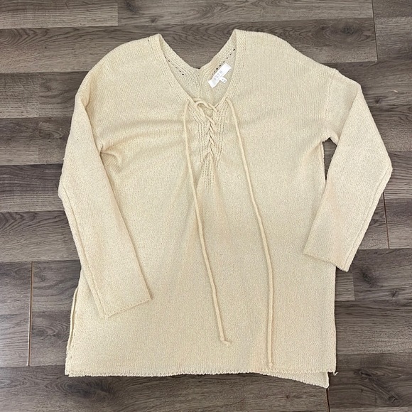ASTR Cream Lace Up Sweater - Picture 1 of 4